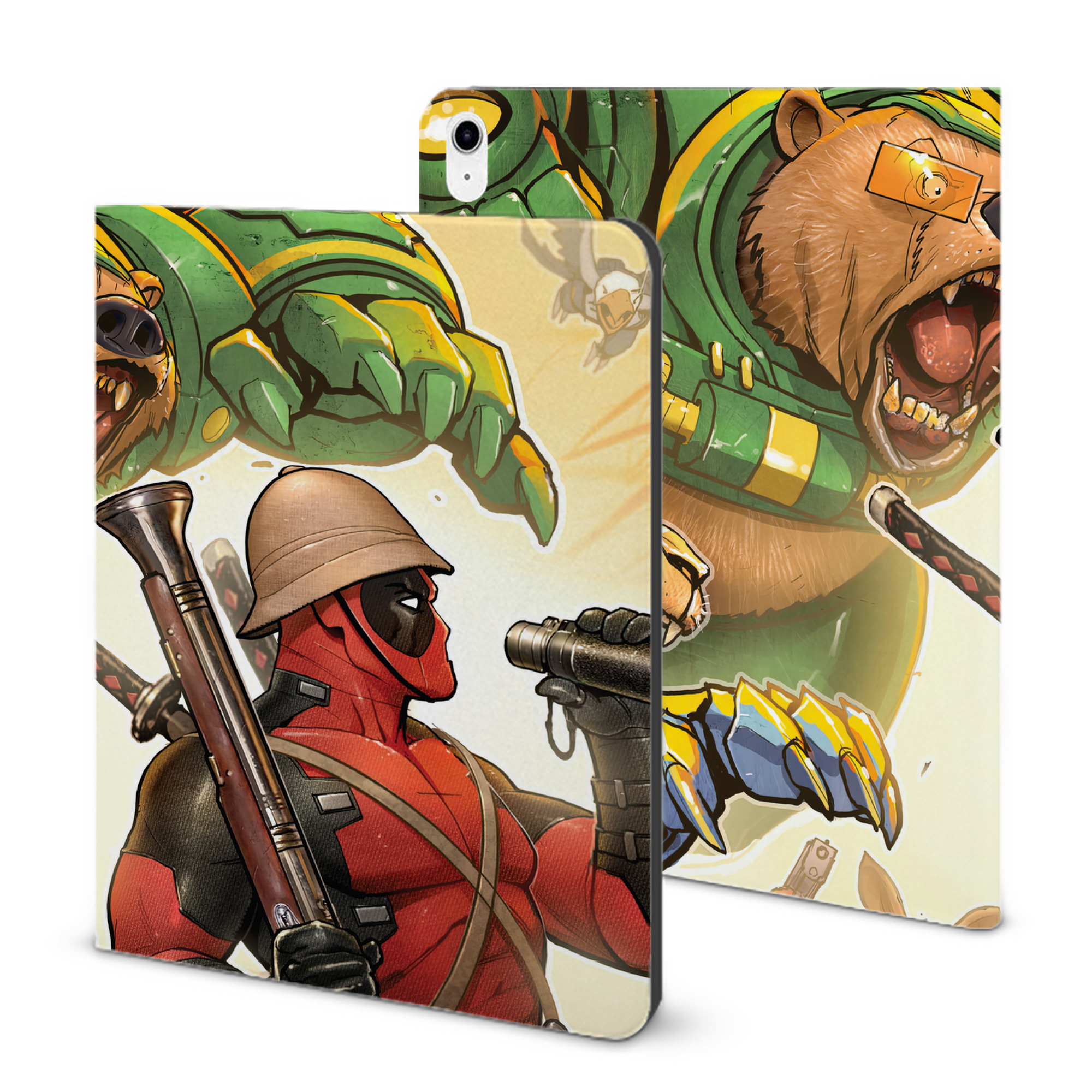 （画像用） Deadpool デッドプール IPad ケース ブック型 PUレザー TPU 耐衝撃 軽量 薄型 ペン収納なし 全面保護 IPad 各モデル対応